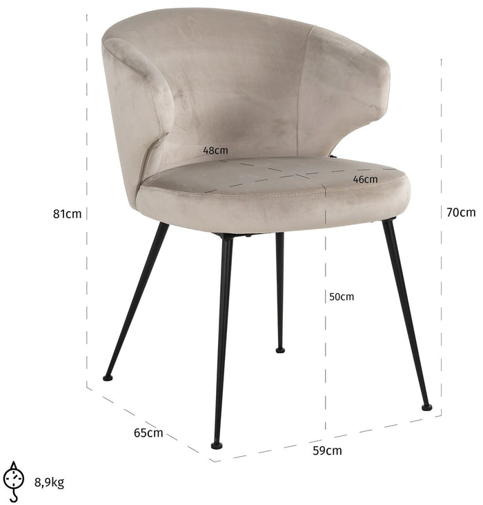 Richmond Interiors Xandra Khaki Velvet Eetkamerstoel