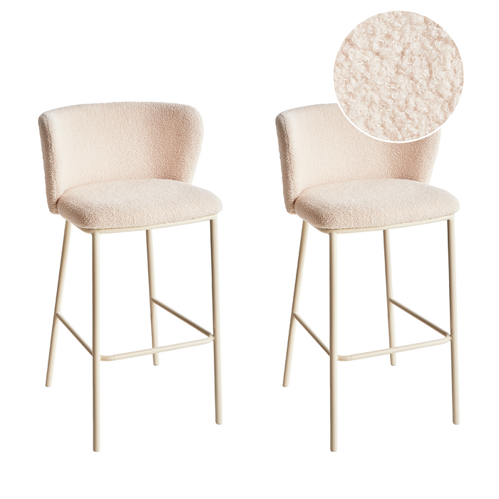 Beliani - MINA II - Barkruk set van 2 - Lichtbeige - Bouclé