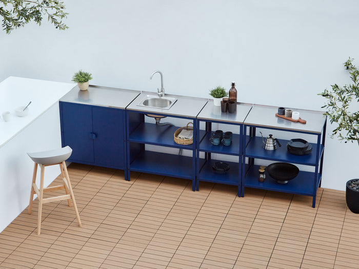 Beliani-VILAMA-Tuinkookeilanden met keukenkast 4-delig-Blauw-RVS