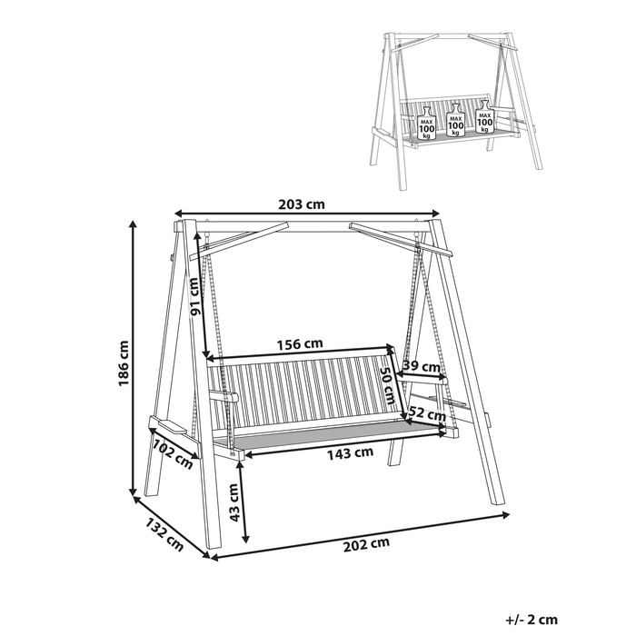 Beliani - FICARELLA - Schommelbank - Bruin - Larikshout