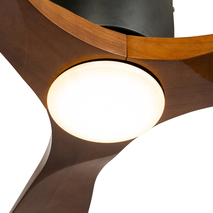 QAZQA Plafondventilator zwart met hout 131.5cm incl. LED dimbaar met