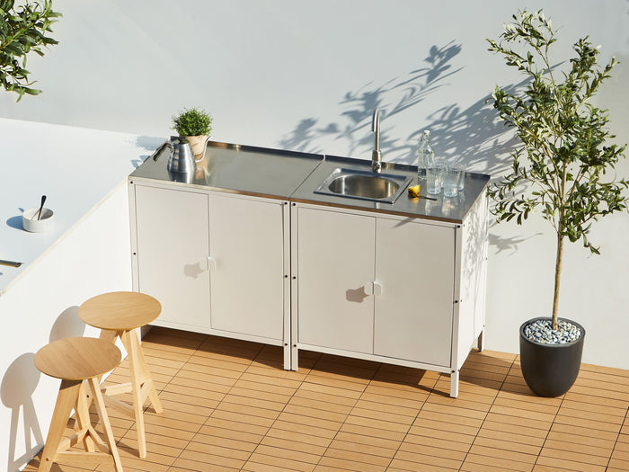 Beliani - VILAMA - Buitenkeukenkast met spoelbak - Wit - Staal