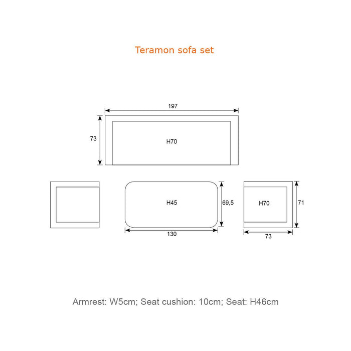 Teramon loungeset - 3-dlg. - c. black - rope taupe - desert sand