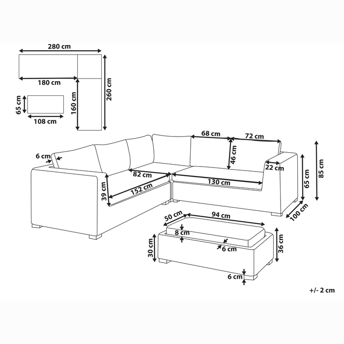 Beliani - RINELLA - Loungeset 5-zits - Grijs - Rotan