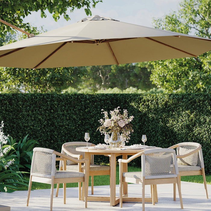 Platinum Challenger Zweefparasol T2 premium - 3,5 m. rond Champagne teak