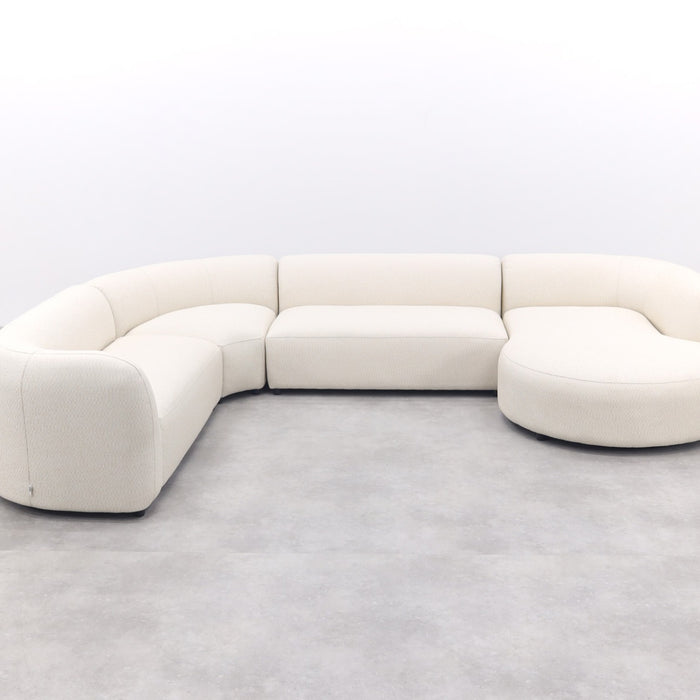 Madeira ronde u-vorm hoekbank + chaise longue links - Naturel Sunbrella