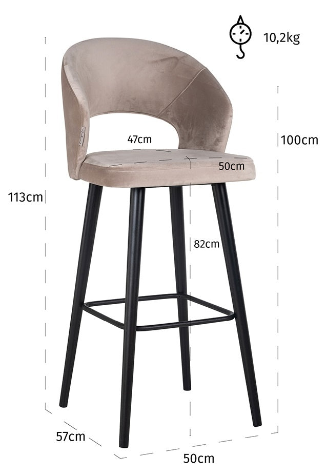 Richmond Interiors Savoy Barstoel Khaki Velvet