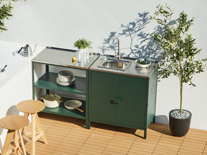 Beliani-VILAMA-Tuin kookeiland met keukenkast 2-delig-Groen-RVS