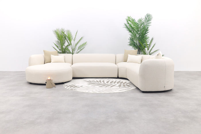 Madeira ronde u-vorm hoekbank + chaise longue rechts - Naturel Sunbrella