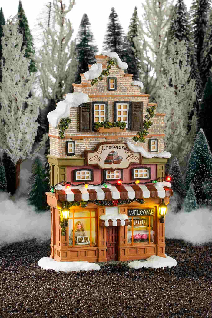 Luville Kerstdorp Chocolade winkel - 17.5x8.5x27.5 cm - Polyresin - Multi