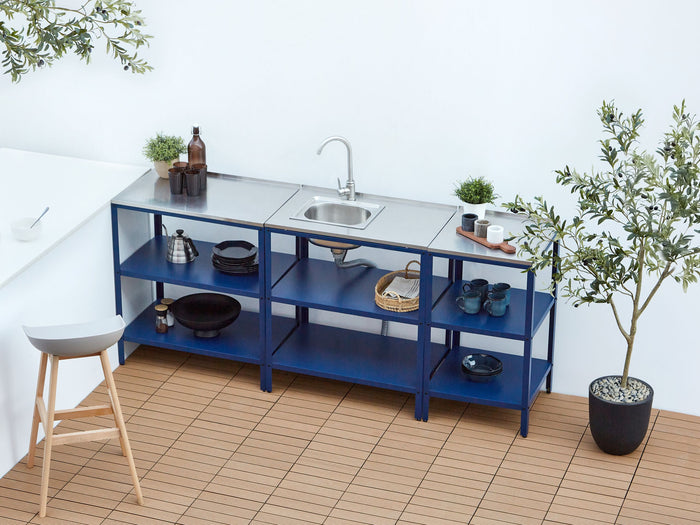 Beliani - VILAMA - Tuin keukenset 3-delig met spoelbak - Blauw - RVS