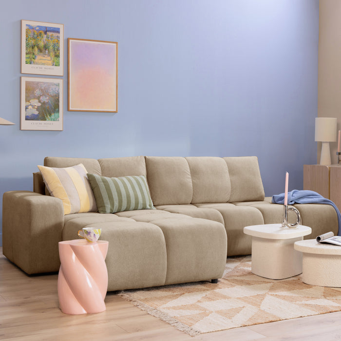 by fonQ Charme Hoekbank Links met Slaapfunctie - Weefstof - Beige