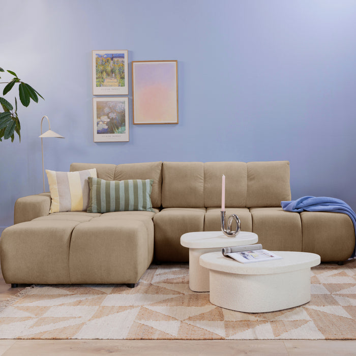 by fonQ Charme Hoekbank Links met Slaapfunctie - Weefstof - Beige