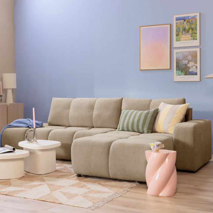 by fonQ Charme Hoekbank Rechts met Slaapfunctie - Weefstof - Beige