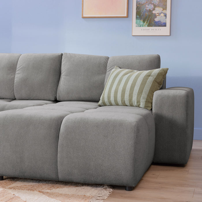 by fonQ Charme Hoekbank Rechts met Slaapfunctie - Weefstof - Grijs