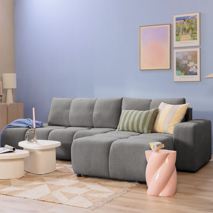 by fonQ Charme Hoekbank Rechts met Slaapfunctie - Weefstof - Grijs