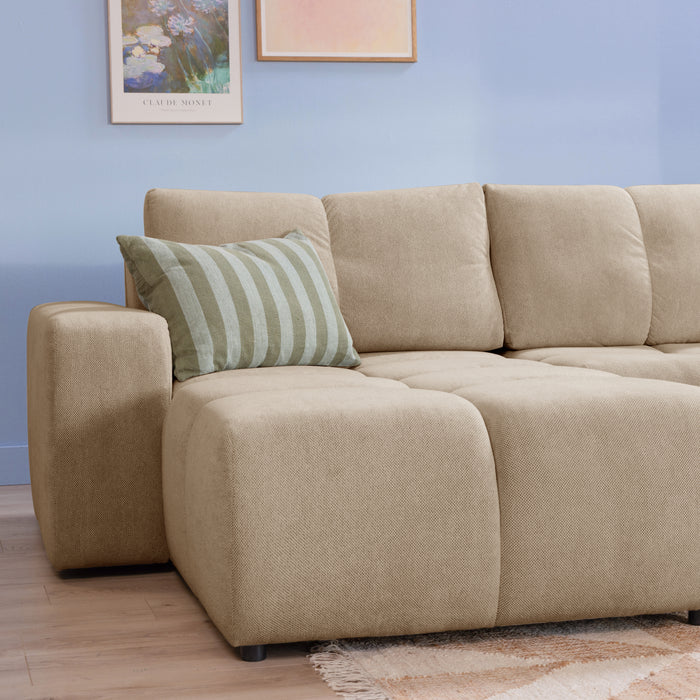 by fonQ Charme U-bank met Slaapfunctie - Weefstof - Beige