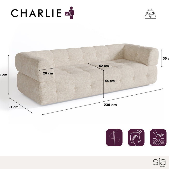 3-zits crèmekleurige chenille fluwelen bank 230cm