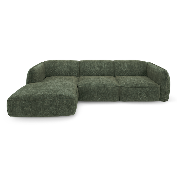 Hoekbank links in olijfgroen geweven fluweel
