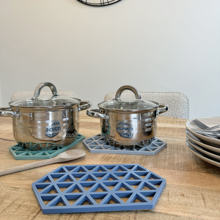 Krumble Siliconen pannenonderzetter Hexagon lang - Blauw - Set van 3