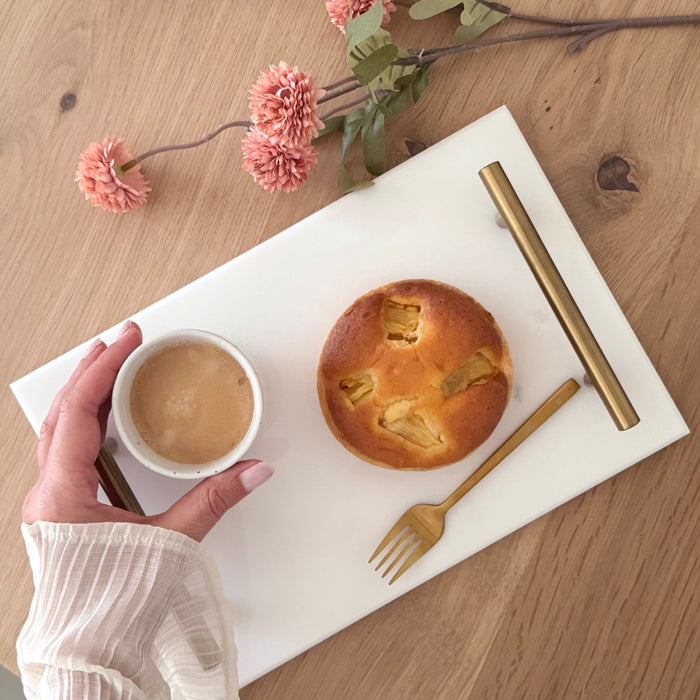 QUVIO Dienblad met gouden hendels - Marmer - Wit