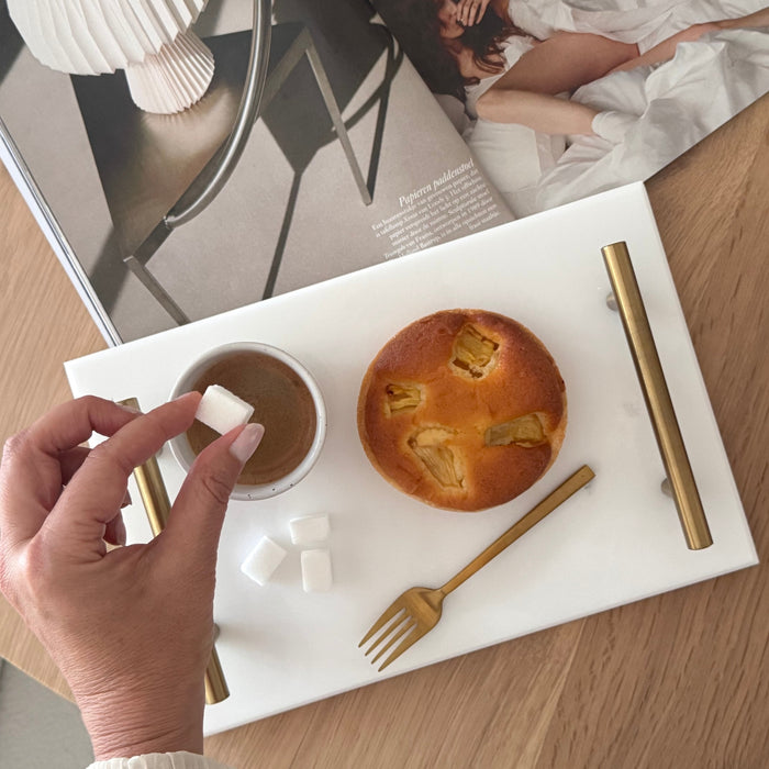 QUVIO Dienblad met gouden hendels - Marmer - Wit