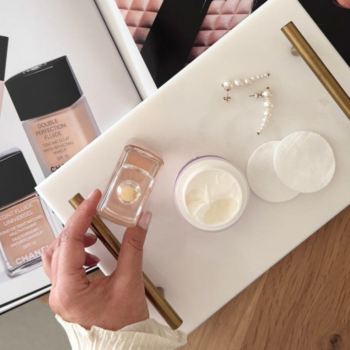 QUVIO Dienblad met gouden hendels - Marmer - Wit