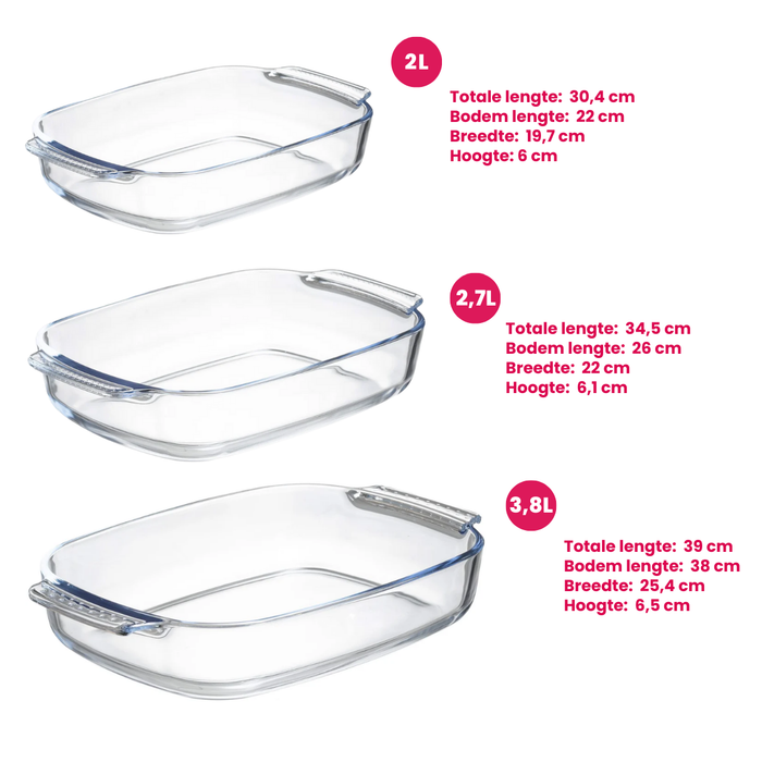 Sareva Ovenschalen - Hittebestendig glas - 2 | 2.7 | 3.8 liter - 3 delige set
