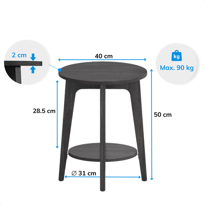 ACAZA Bijzettafel - Nachtkastje - Kleine Salontafel - Zwart - 50x40x40 cm - Banktafel