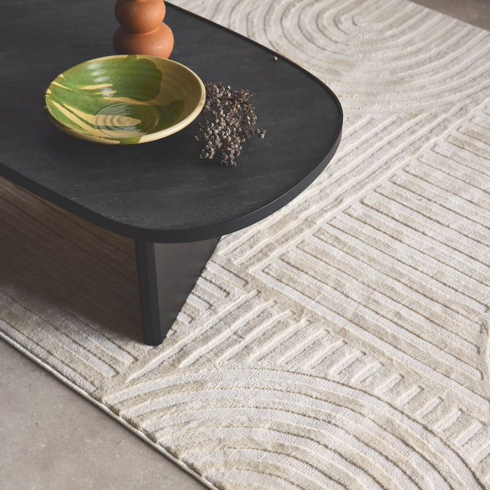 sweeek - Interieurtapijt met grafisch boogpatroon, crème