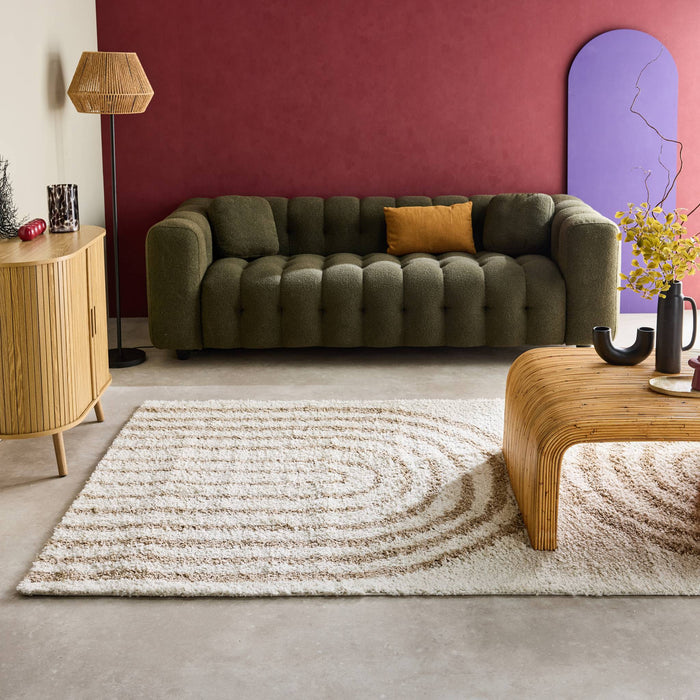 sweeek - Interieurtapijt, geometrisch regenboog patroon, beige
