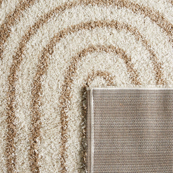 sweeek - Interieurtapijt, geometrisch regenboog patroon, beige