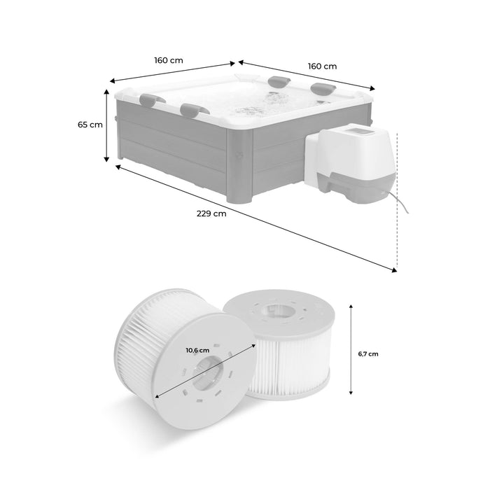 sweeek - Vaste spa 6 plaatsen hydromassage, 4 kussens + 8 filters,