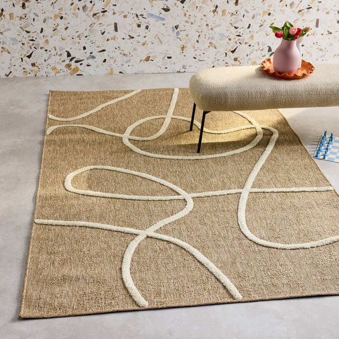 sweeek - Interieurtapijt met jute-effect, reliëf grafisch patroon in