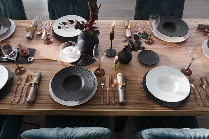 Villeroy & Boch Serviesset Manufacture Rock - Zwart - 12-delig | 4 personen - 4 dinerborden, 4 ontbijtborden en 4 pastaborden