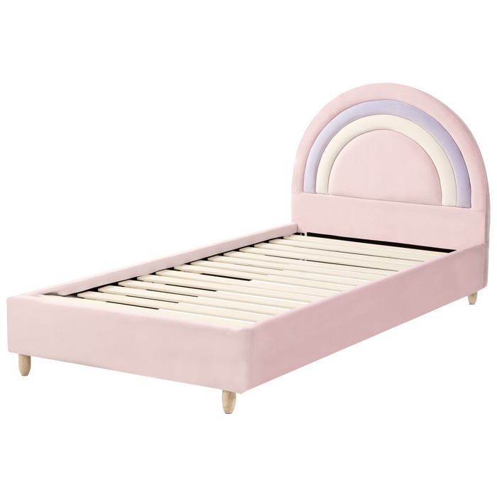 Beliani - LANDEILLAU - Eenpersoonsbed - Roze - 90 x 200 cm - Fluweel