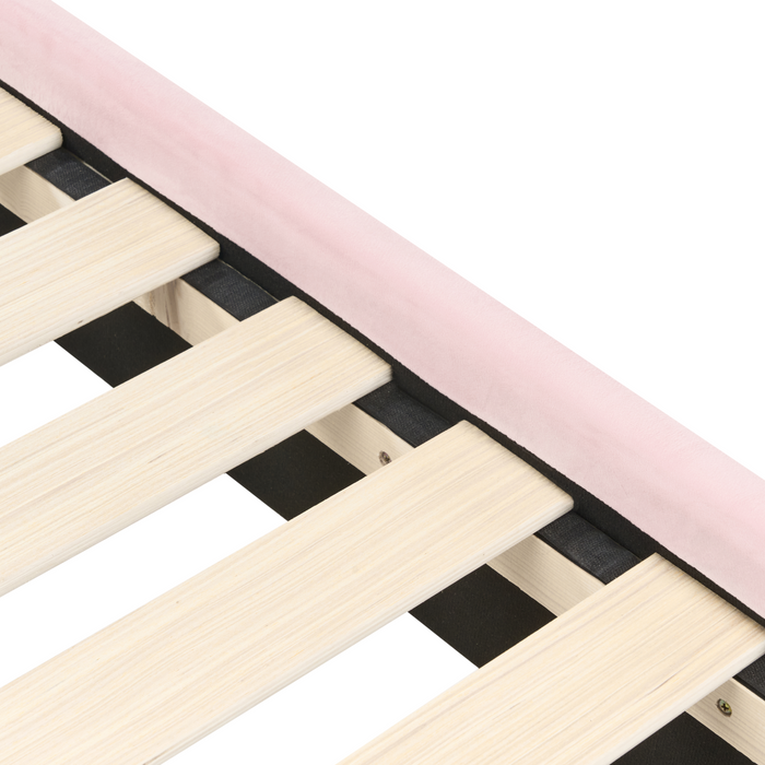 Beliani - LANDEILLAU - Eenpersoonsbed - Roze - 90 x 200 cm - Fluweel