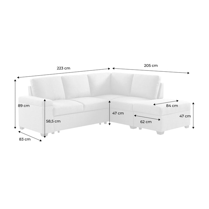 sweeek - 3-zits hoekbank met stoffen poef