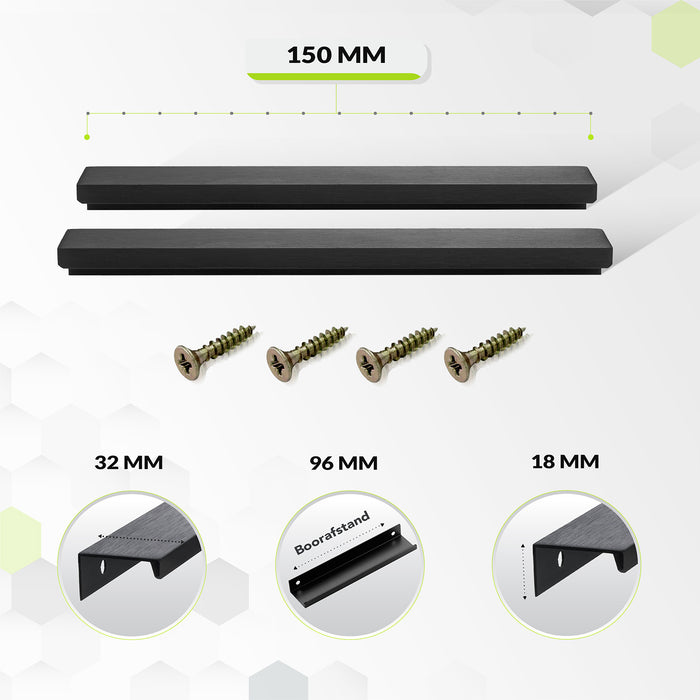 XIVADA Handgreep zwart - 128 mm boorafstand - Meubelgreep - Set van 2