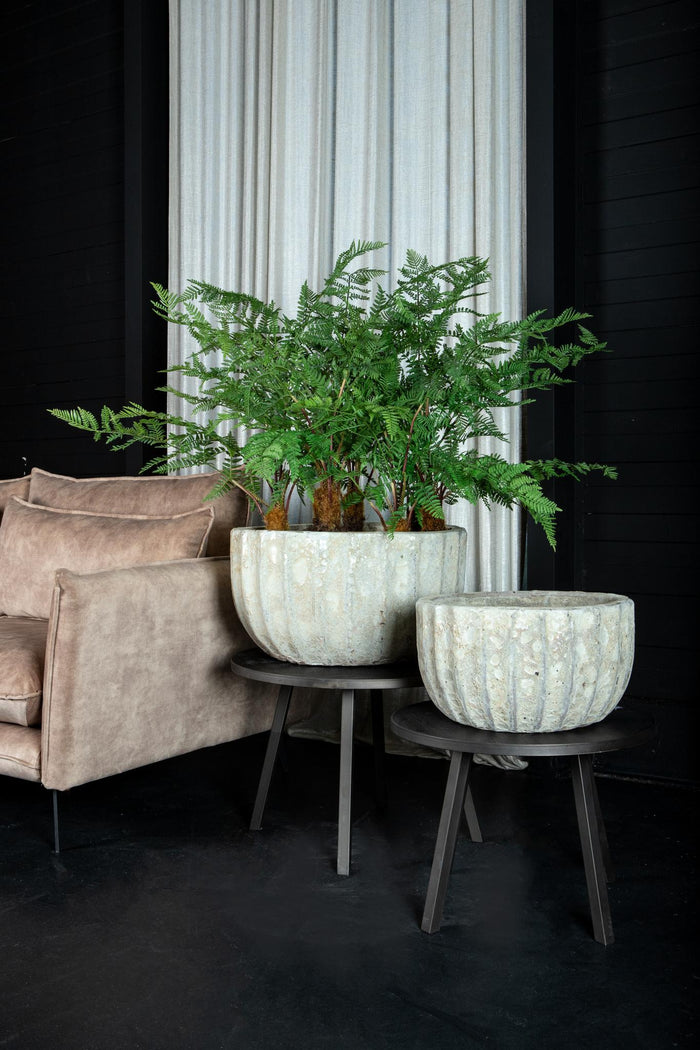 PTMD Javier Grey ceramic pot ribbed round set of 2