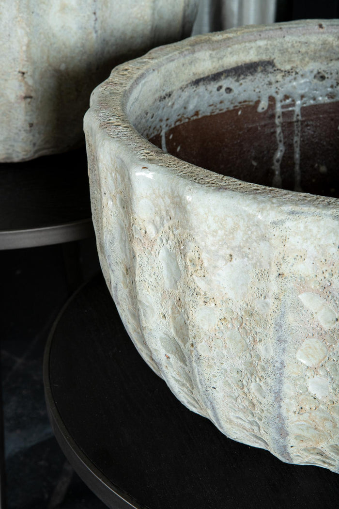 PTMD Javier Grey ceramic pot ribbed round set of 2