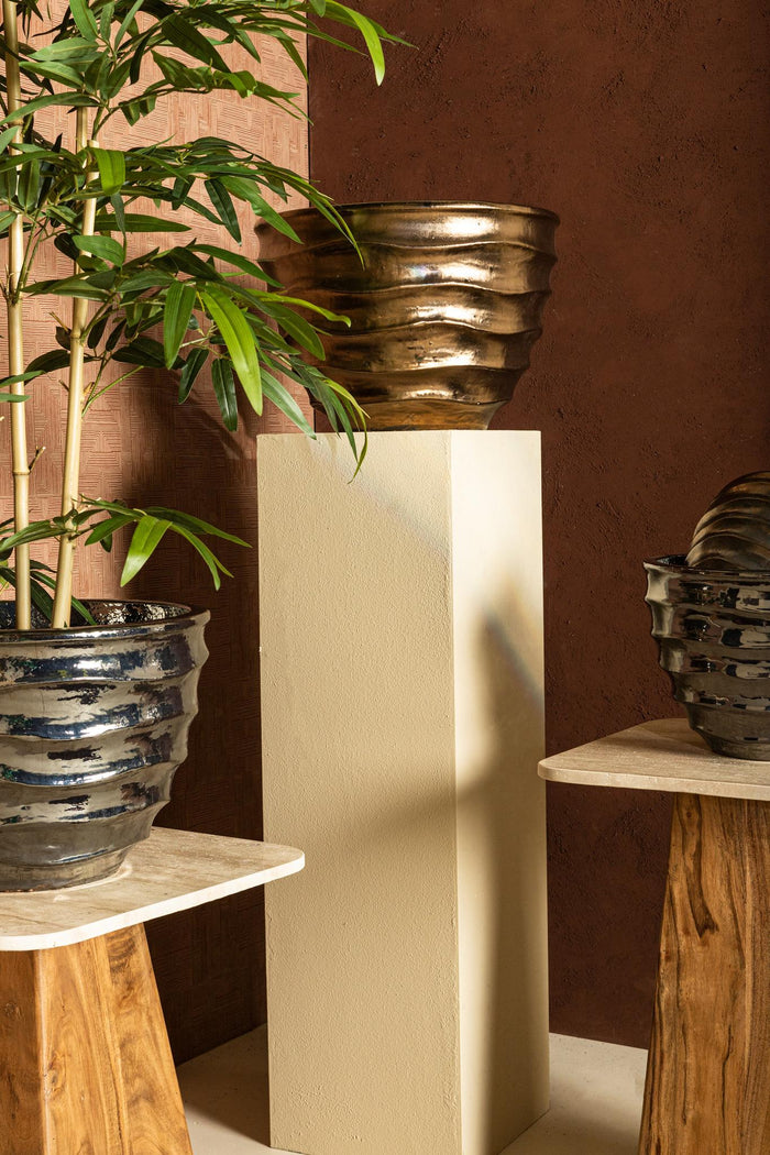 PTMD Bloempot Alyshia - 43x43x30 cm - Keramiek - Zilver - Set van 3