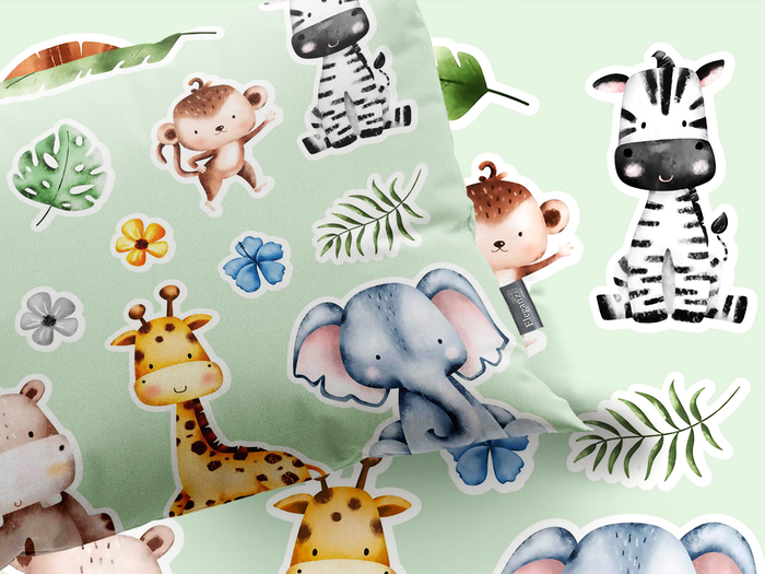 Eleganzzz Kinder Dekbedovertrek Micropercal Savanne Safari - green 140x220|240cm