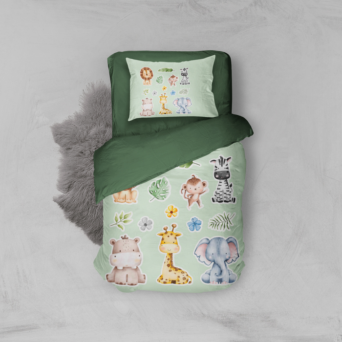 Eleganzzz Kinder Dekbedovertrek Micropercal Savanne Safari - green 140x220|240cm