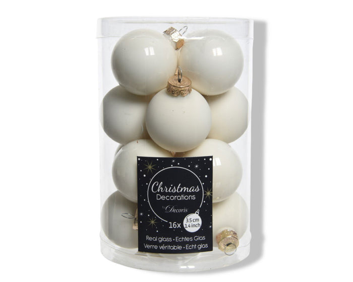 2 stuks - Decoris - 16 Glazen balletjes 35 mm wol wit