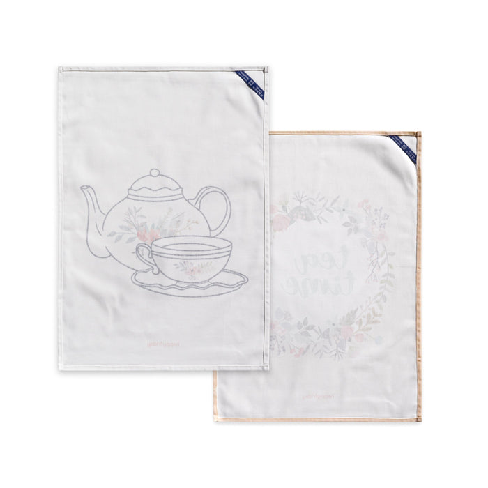 Time to tea Keukenhanddoek 2 stuks 70x50 cm Happyfriday, Veelkleurig, 100% katoen, de kwaliteit van 200 Gr x m2