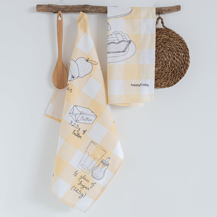 Apple pie Keukenhanddoek 2 stuks 70x50 cm Happyfriday, Veelkleurig, 100% katoen, de kwaliteit van 200 Gr x m2