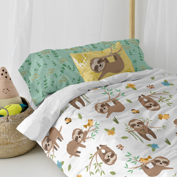 Happy sloth Dekbedovertrek 2-delig Moshi Moshi, Veelkleurig, 100% katoen, de kwaliteit van 150 hilos