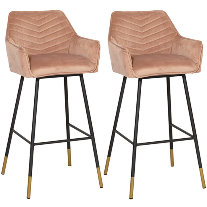 Bronx71 Velvet barkruk Fiona roze 65-78 cm - Barkrukken set van 2