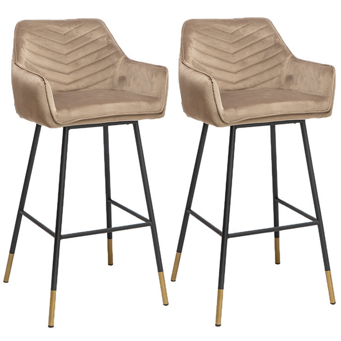 Bronx71 Velvet barkruk Fiona taupe 65-78 cm - Barkrukken set van 2